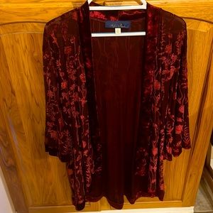 Size large sheer velvet material. Light jacket.